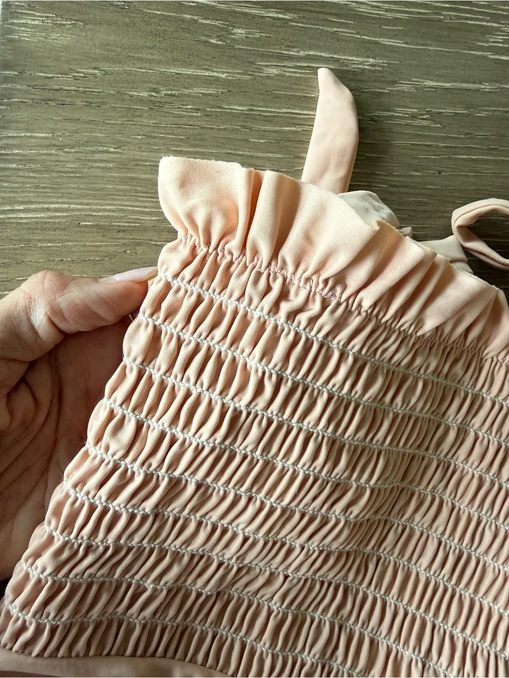 Minnow Smocked Tie-Shoulder One-Piece Swimsuit — Blush Pink